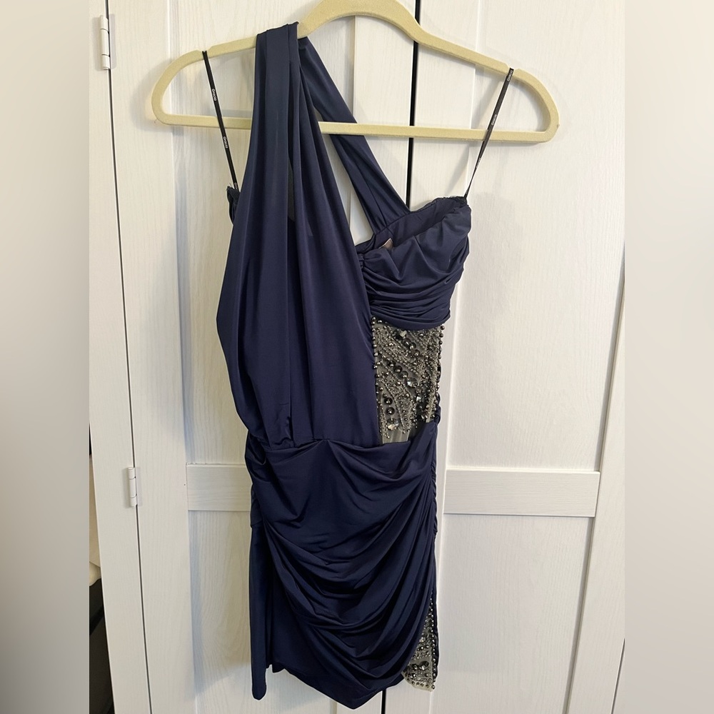 Royal Blue fitted mini rhinestone dress